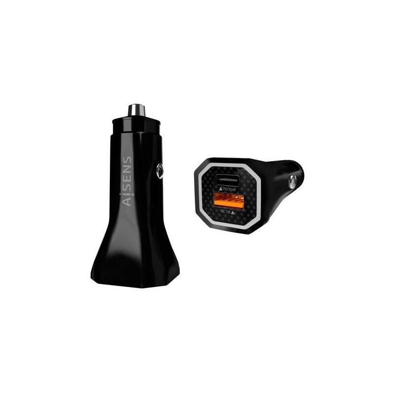 AISENS CARGADOR DE COCHE 38W, 1XUSB-C PD3.0, 20W, 1XUSB-A QC3.0 NEGRO