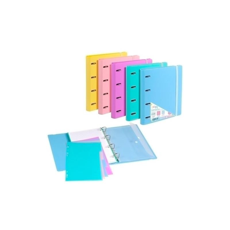 CARCHIVO CARPETA ANILLAS MIXTAS 4X35MM CARPEBLOCK FOAM SOFT C/RECAMBIO 100H A4 90GR C/GOMA 4 SEPARADORES PP RÍGIDO C/SURTIDOS
