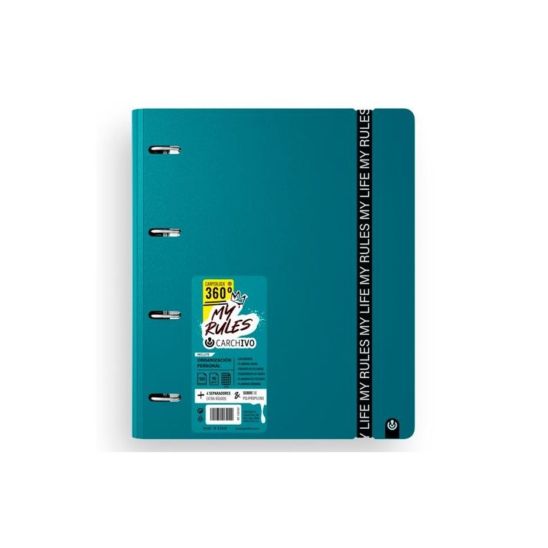 CARCHIVO CARPEBLOCK 360 MY RULES CON RECAMBIO 100H A4 5X5 90GR 4 SEPARADORES PP FOAM DEEP GREEN