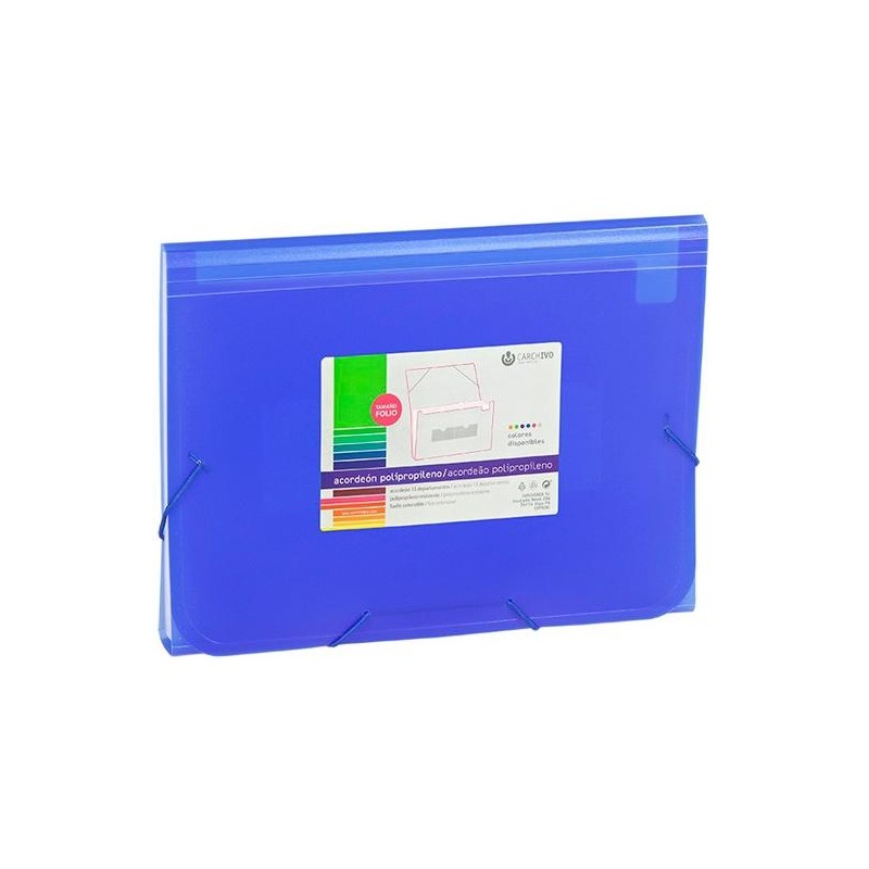 CARCHIVO CLASIFICADOR ACORDEÓN FOLIO 13 DPTOS C/GOMA PP TRANSLÚCIDO AZUL
