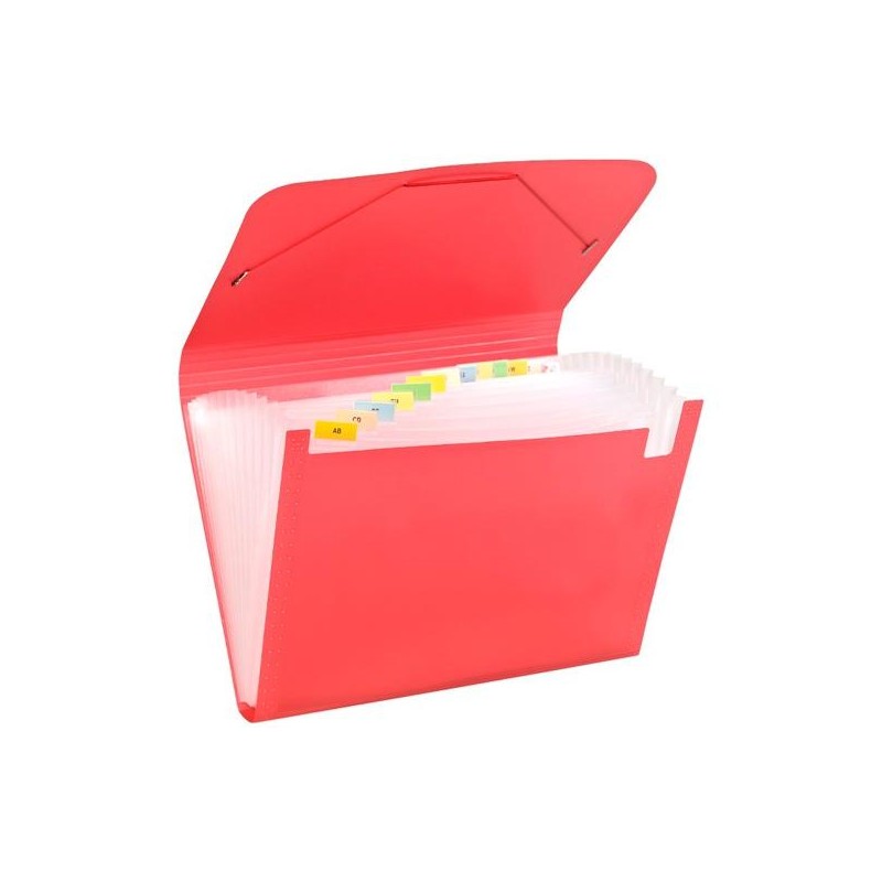 CARCHIVO CLASIFICADOR ACORDEÓN FOLIO 13 DPTOS C/GOMA PP TRANSLÚCIDO ROJO