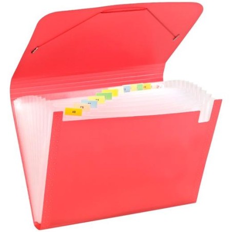 CARCHIVO CLASIFICADOR ACORDEÓN FOLIO 13 DPTOS C/GOMA PP TRANSLÚCIDO ROJO