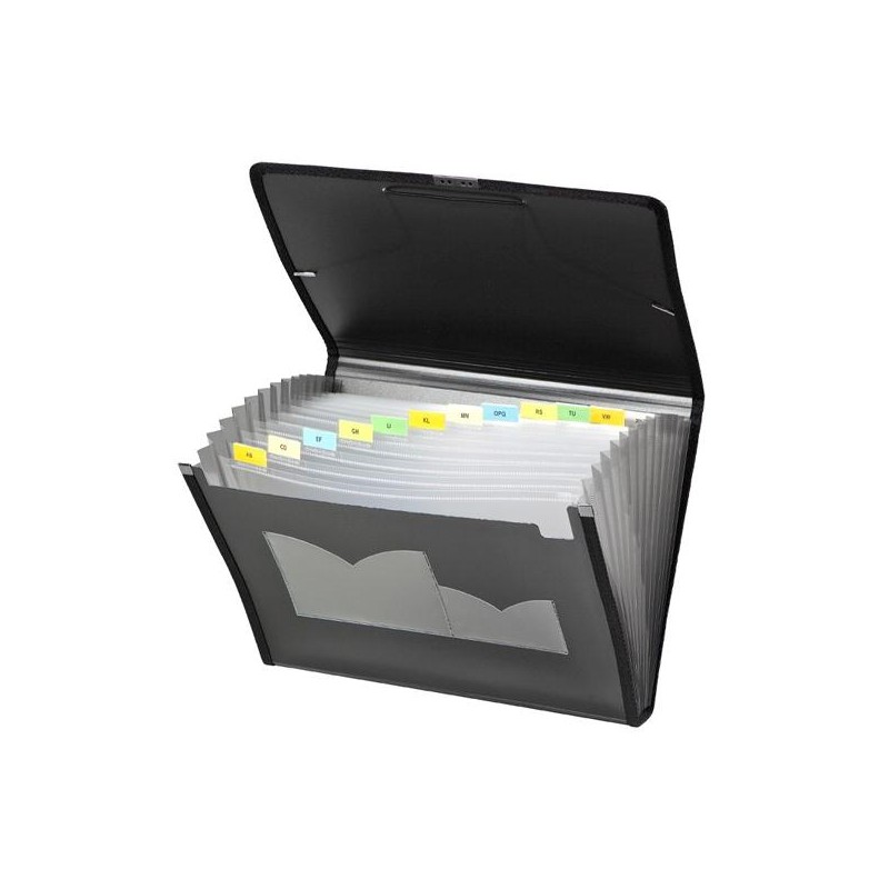 CARCHIVO CLASIFICADOR ACORDEÓN DUNE 13 DPTOS FOLIO C/GOMA PP RÍGIDO ACANALADO NEGRO