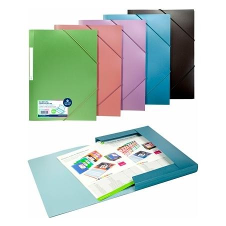 CARCHIVO CARPETA METAL TRES SOLAPAS GOMAS A4 POLIPROPILENO AZUL METALIZADO