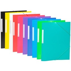 CARCHIVO CARPETA 3 SOLAPAS FOLIO C/GOMAS PP OPACO EXPOSITOR 50 C/SURTIDOS