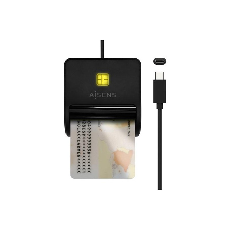 AISENS LECTOR DE TARJETAS INTELIGENTE DNI, USB-C, NEGRO