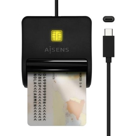 AISENS LECTOR DE TARJETAS INTELIGENTE DNI, USB-C, NEGRO