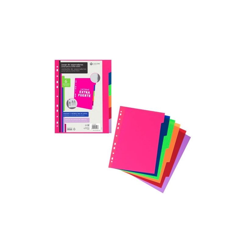 CARCHIVO SEPARADORES 6 POSICIONES A4 PP OPACO EXTRA RÍGIDO MULTICOLOR