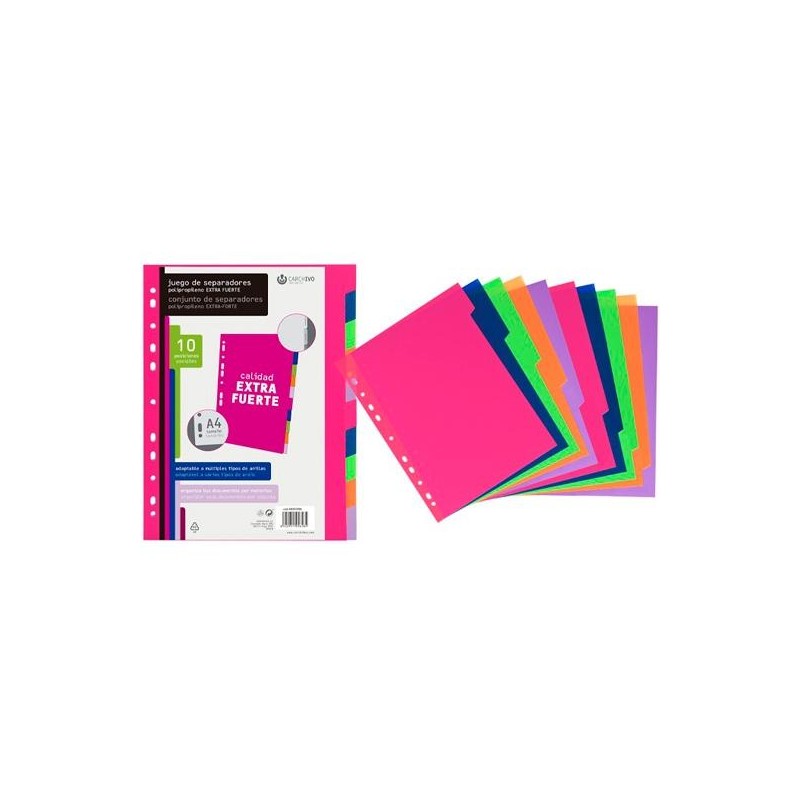CARCHIVO SEPARADORES 10 POSICIONES A4 PP EXTRA FUERTE FASHION COLORES