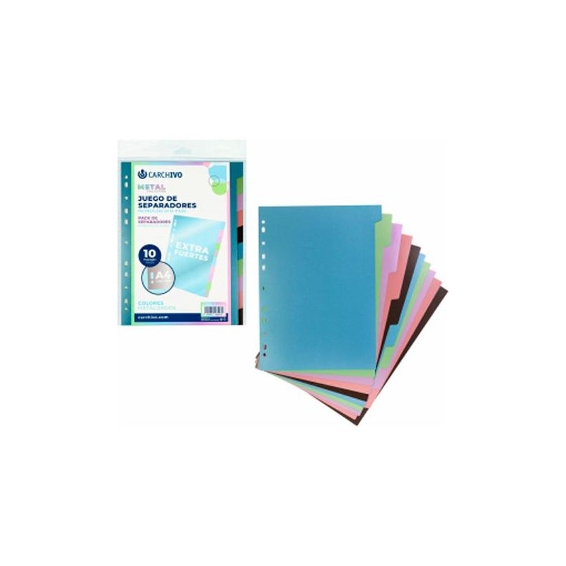 CARCHIVO SEPARADORES 10 POSICIONES A4 PP EXTRA FUERTE COLORES METAL