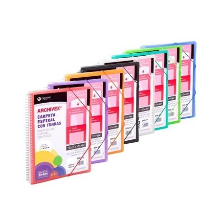 CARCHIVO ARCHIVEX-STAR CANGURO PERSONALIZABLE A4 CON 20 FUNDAS PP ESPIRAL COLORES SURTIDOS -12UN-