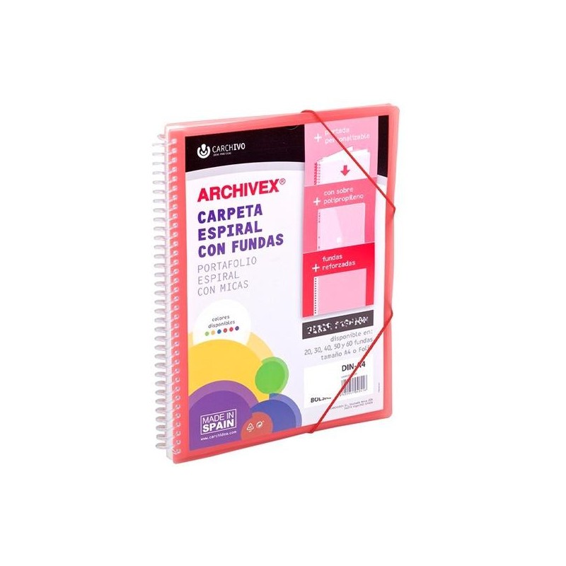 CARCHIVO CARPETA CON FUNDAS 30 ARCHIVEX STAR ESPIRAL A4 C/GOMAS SOBRE C/SOLAPA PERSONALIZABLE ROJO