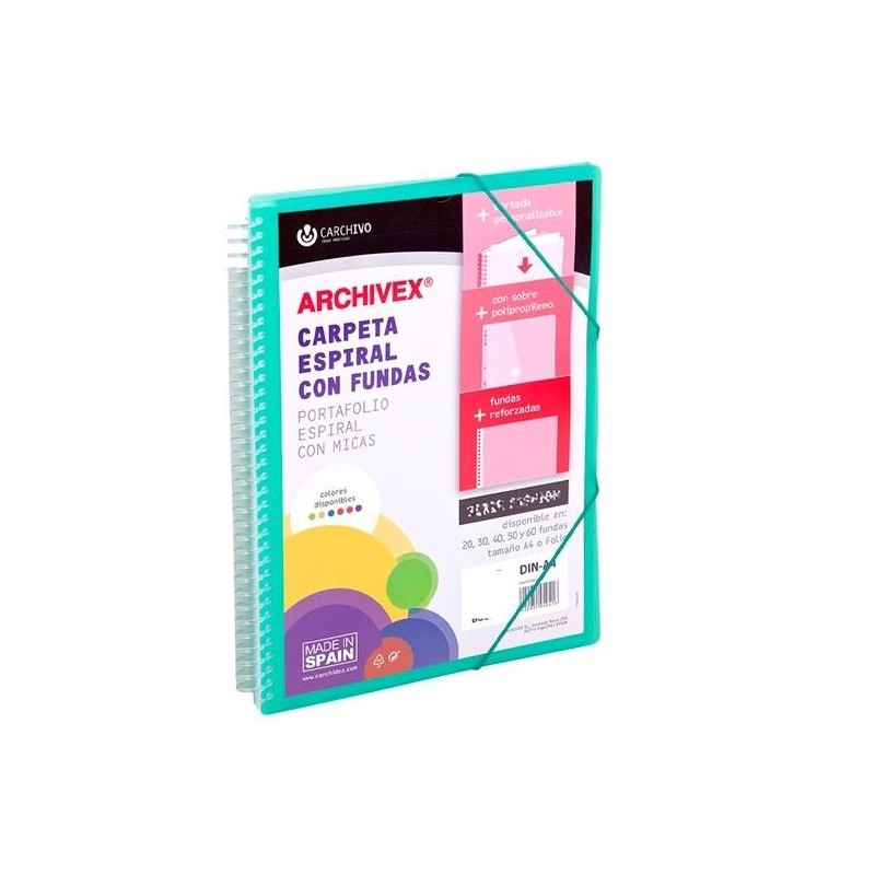 CARCHIVO CARPETA CON FUNDAS 40 ARCHIVEX STAR ESPIRAL A4 C/GOMAS SOBRE C/SOLAPA PERSONALIZABLE VERDE