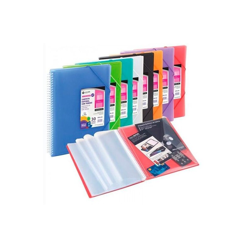 CARCHIVO CARPETA ARCHIVEX-STAR ESPIRAL PP EXTRA 80 FUNDAS A4 C/SOBRE CIERRE C/GOMAS NEGRO