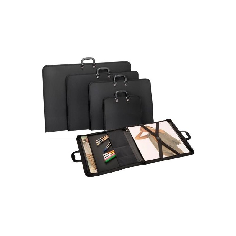 CARCHIVO CARTERA CREMALLERA 50X70 CM BANDOLERA CON ASA PP GOFRADO NEGRO