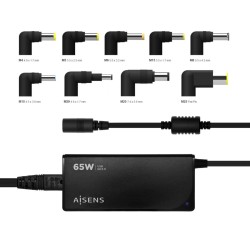 AISENS CARGADOR UNIVERSAL MULTITENSION PARA PORTATIL 65W AUTOMATICO CON 9 CONECTORES + USB-A QC.3.0