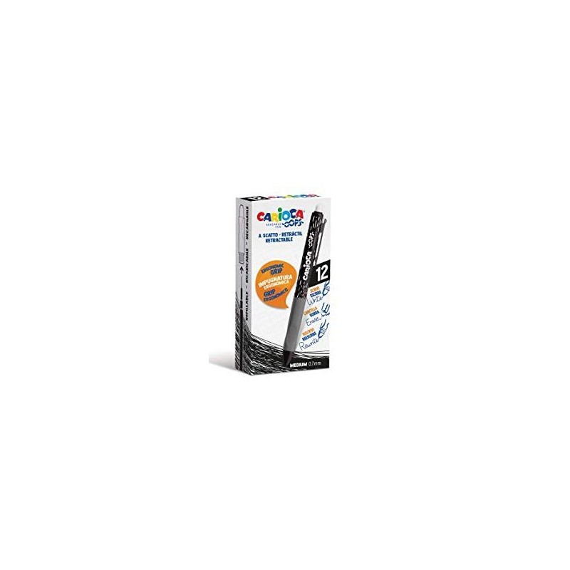 CARIOCA BOLÍGRAFO TINTA BORRABLE OOPS RETRÁCTIL MONOCOLOR NEGRO CAJA 12 UD