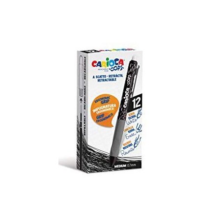CARIOCA BOLÍGRAFO TINTA BORRABLE OOPS RETRÁCTIL 0.7MM MONOCOLOR NEGRO CAJA 12 UD