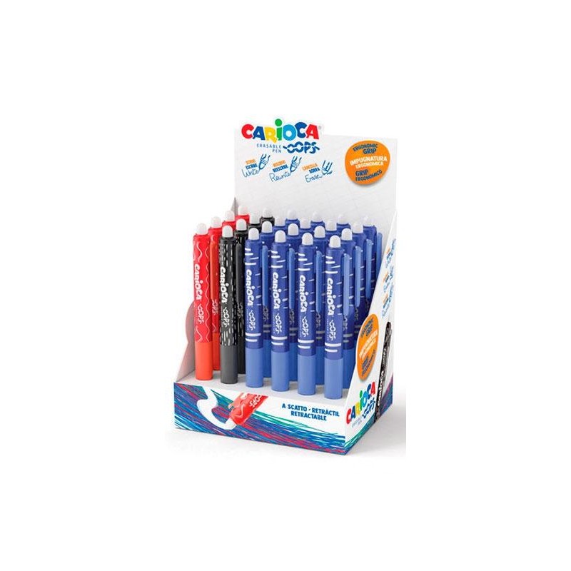CARIOCA BOLÍGRAFO TINTA BORRABLE OPPS RETRÁCTIL 0.7MM COLORES SURTIDOS EXPOSITOR 24 UD