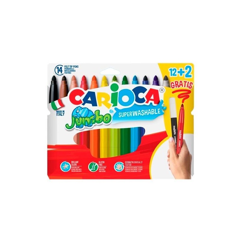 CARIOCA ROTULADORES JUMBO SUPER LAVABLES C/SURTIDOS ESTUCHE 12+2 UD GRATIS