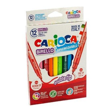 CARIOCA ROTULADOR BIRELLO DOBLE PUNTA FINA/MEDIA COLORES SURTIDOS ESTUCHE 12 UD