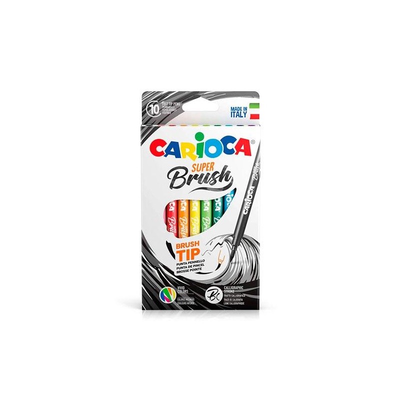 CARIOCA ROTULADOR SUPER BRUSH PUNTA PINCEL COLORES SURTIDOS ESTUCHE 10 UD
