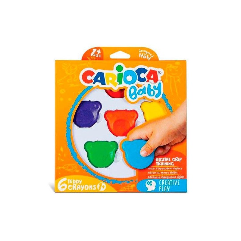CARIOCA CERAS TEDDY 1+ CON FORMA DE OSITO COLORES SURTIDOS ESTUCHE 6 UD