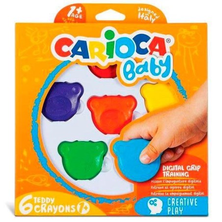 CARIOCA CERAS TEDDY 1+ CON FORMA DE OSITO COLORES SURTIDOS ESTUCHE 6 UD
