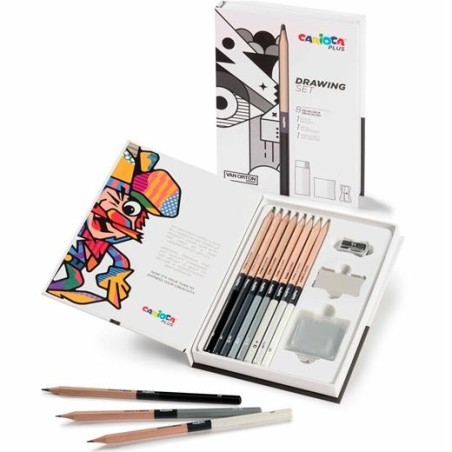 CARIOCA SET DE DIBUJO PLUS DRAWING CON 8 LÁPICES DE GRAFITO 4H A 6B + ACCESORIOS
