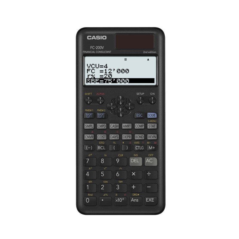 CASIO CALCULADORA CIENTÍFICA FC-200V-2 SOLAR/PILAS PROGRAMABLE 4 LÍNEAS LCD 10+2 Y 15 DÍGITOS NEGRO