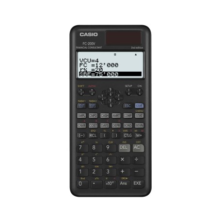 CASIO CALCULADORA CIENTÍFICA FC-200V-2 SOLAR/PILAS PROGRAMABLE 4 LÍNEAS LCD 10+2 Y 15 DÍGITOS NEGRO