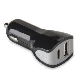 CELLY CARGADOR DE COCHE 1 USB - 1 USB-C 17W NEGRO