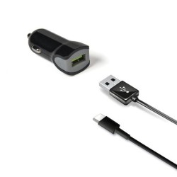 CELLY CARGADOR DE COCHE USB + CABLE USB - USB-C 12W NEGRO