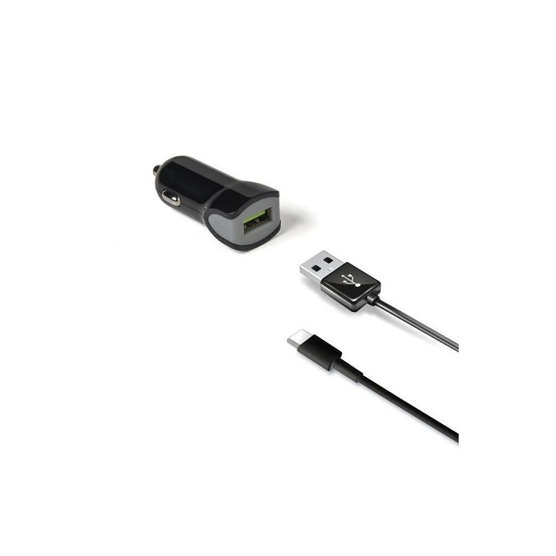 CELLY CARGADOR DE COCHE USB + CABLE USB - USB-C 12W NEGRO
