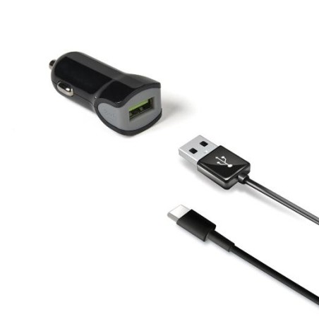 CELLY CARGADOR DE COCHE USB + CABLE USB - USB-C 12W NEGRO