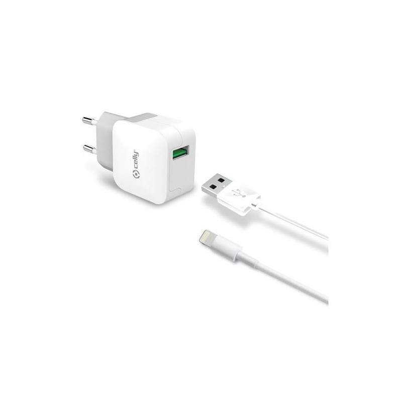 CELLY CARGADOR PARED USB + CABLE USB - LIGHTNING 12W BLANCO