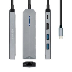 AISENS DOCK STATION 5 EN 1 USB-C A 1XHDMI, 1XRJ45, 2XUSB, 1XPD, GRIS