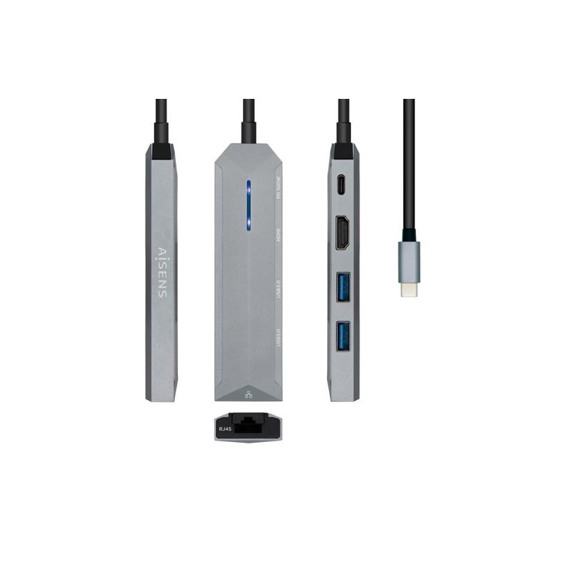 AISENS DOCK STATION 5 EN 1 USB-C A 1XHDMI, 1XRJ45, 2XUSB, 1XPD, GRIS