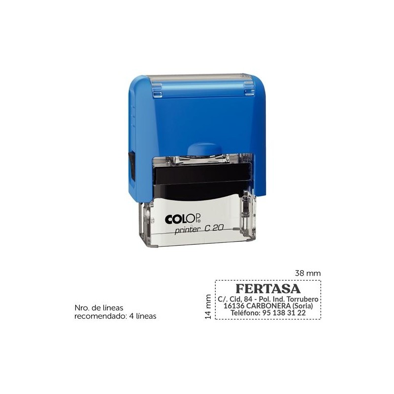 COLOP SELLO AUTOMÁTICO PRINTER C20 CON PLACA DE TEXTO PERSONALIZABLE 14X38MM 4 LÍNEAS -PARA PERSONALIZAR-