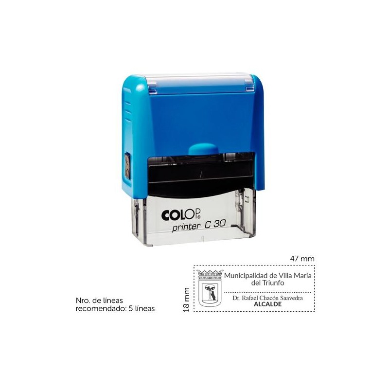 COLOP SELLO AUTOMÁTICO PRINTER C30 CON PLACA DE TEXTO PERSONALIZABLE 18X47MM 5 LÍNEAS -PARA PERSONALIZAR-