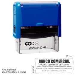 COLOP SELLO AUTOMÁTICO PRINTER C40 CON PLACA DE TEXTO PERSONALIZABLE 23X59MM 6 LÍNEAS -PARA PERSONALIZAR-