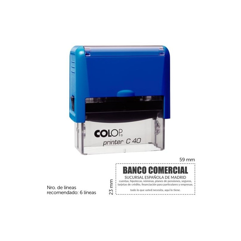 COLOP SELLO AUTOMÁTICO PRINTER C40 CON PLACA DE TEXTO PERSONALIZABLE 23X59MM 6 LÍNEAS -PARA PERSONALIZAR-