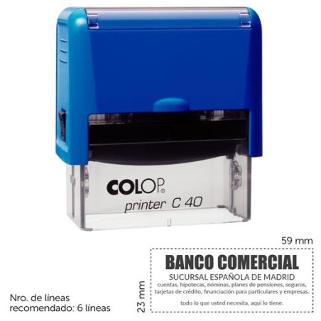 COLOP SELLO AUTOMÁTICO PRINTER C40 CON PLACA DE TEXTO PERSONALIZABLE 23X59MM 6 LÍNEAS -PARA PERSONALIZAR-