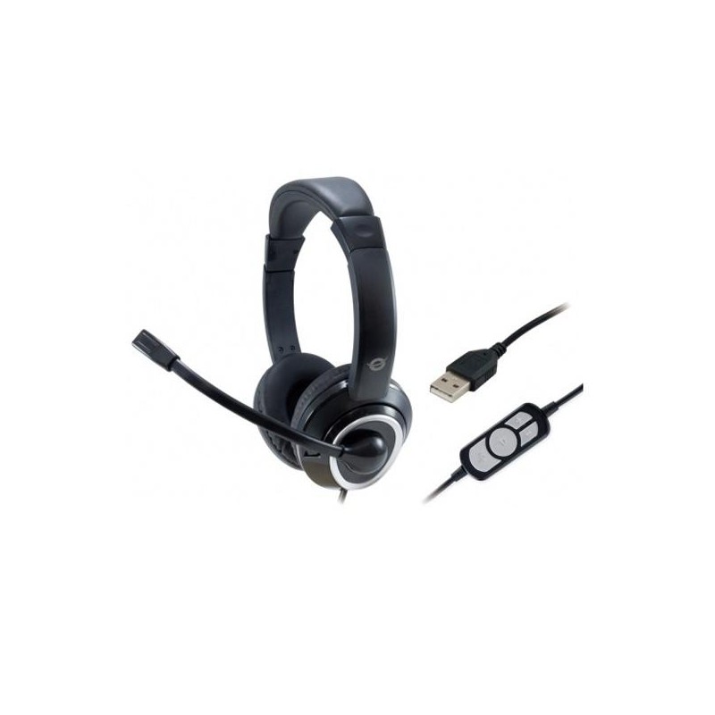 CONCEPTRONIC AURICULARES USB MICROFONO FLEXIBLE CONTROL VOLUMEN NEGRO/BLANCO