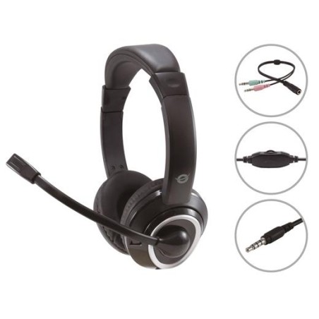 CONCEPTRONIC AURICULARES JACK 3.5 MM MICROFONO FLEXIBLE CONTROL VOLUMEN INCLUYE ADAPTADOR 1 A 2 JACKS 3.5 MM NEGRO