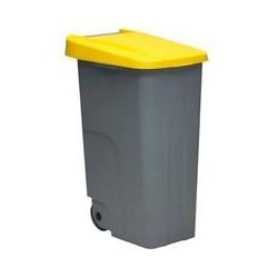 DENOX CONTENEDOR DE RECICLAJE C/RUEDAS Y ASA 110L GRIS C/TAPA AMARILLO