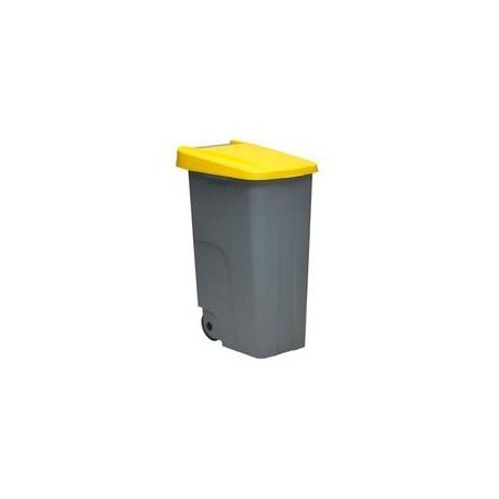 DENOX CONTENEDOR DE RECICLAJE C/RUEDAS Y ASA 110L GRIS C/TAPA AMARILLO