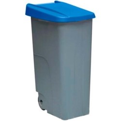 DENOX CONTENEDOR DE RECICLAJE C/RUEDAS Y ASA CERRADO 110L GRIS C/TAPA AZUL