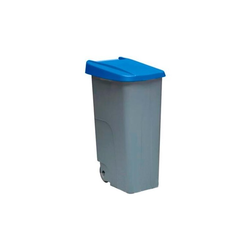 DENOX CONTENEDOR DE RECICLAJE C/RUEDAS Y ASA CERRADO 110L GRIS C/TAPA AZUL