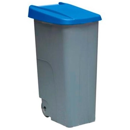 DENOX CONTENEDOR DE RECICLAJE C/RUEDAS Y ASA CERRADO 110L GRIS C/TAPA AZUL